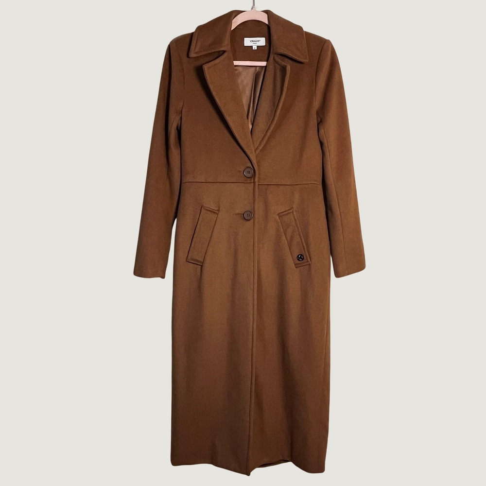 Koralline Italia Brown Wool Blend Overcoat 42 Button Back Vent Quiet Luxury